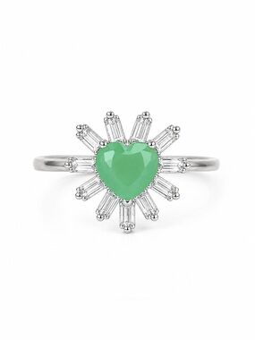 925 Sterling Silver Green Heart Halo Ring | CZ | Pre-Owned | Excellent Condition